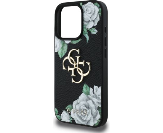 Guess PU Grained Roses 4G Metal Logo Case Aizsargapvalks priekš Apple iPhone 16 Pro