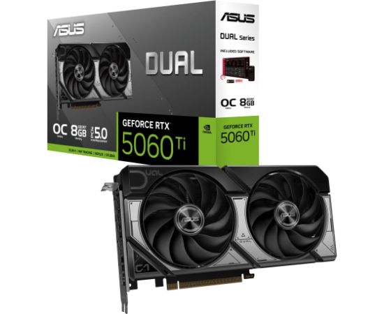 Graphics Card ASUS NVIDIA GeForce RTX 5060 Ti 8 GB GDDR7 128 bit PCIE 5.0 16x Dual Slot Fansink 1xHDMI 3xDisplayPort DUAL-RTX5060TI-O8G