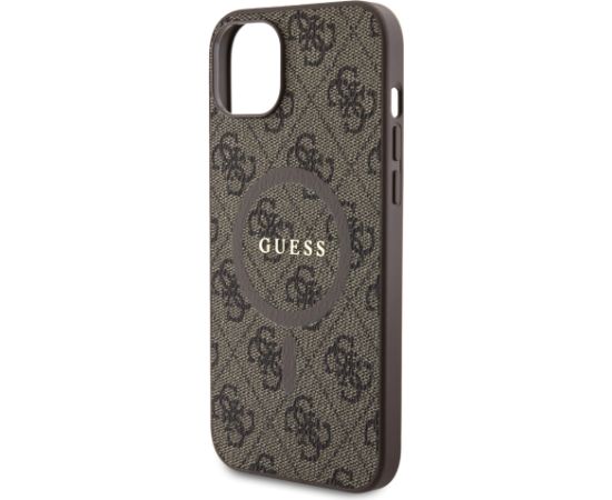 Guess PU Leather 4G Colored Ring MagSafe Case for iPhone 15 Plus Brown