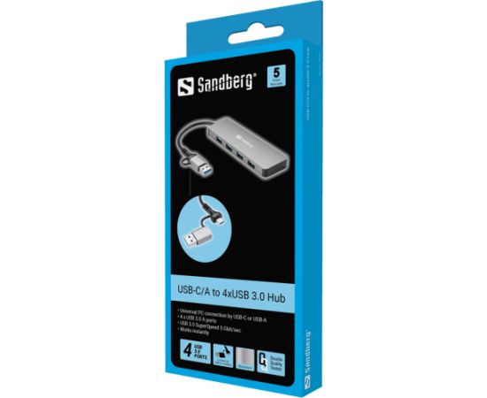 Sandberg 136-63 USB-C/A to 4xUSB 3.0 Hub