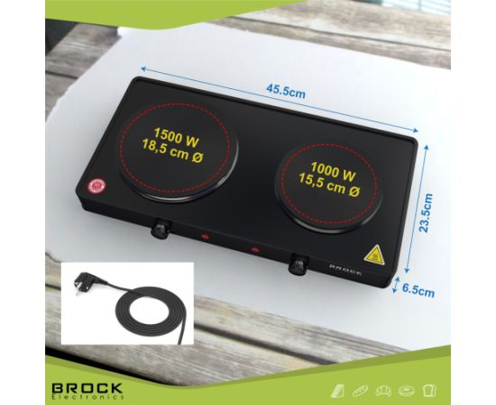Двухконфорочная электрическая плита BROCK EP 200 BK, 2500 Вт