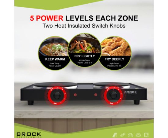 Двухконфорочная электрическая плита BROCK EP 200 BK, 2500 Вт