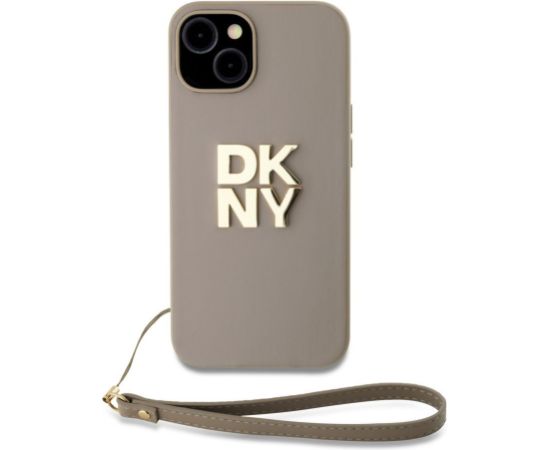 DKNY Apple  DKNY PU Leather Stack Logo Wrist Strap Case for iPhone 14 Beige