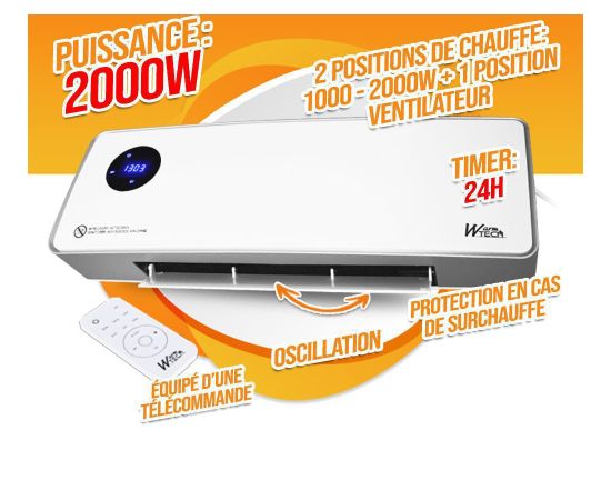 Elektriskais keramiskais sienas sildītājs 2000 W, balts