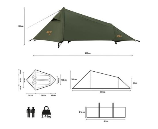 Telts NC2502 TENT ULTRA LIGHT SKYAIR 2 GREEN NILS CAMP