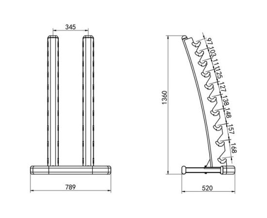 Statīvs hantelēm STR37 VERTICAL DUMBBELL RACK HMS