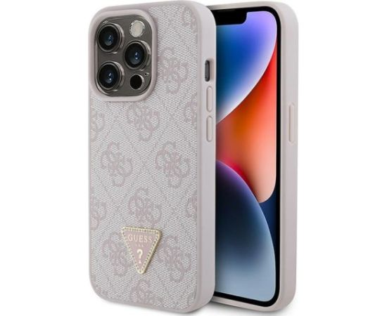 Guess PU Leather 4G Triangle Strass Case Aizsargapvalks Priekš iPhone 15 Pro
