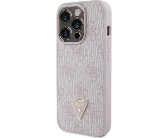 Guess PU Leather 4G Triangle Strass Case Aizsargapvalks Priekš iPhone 15 Pro