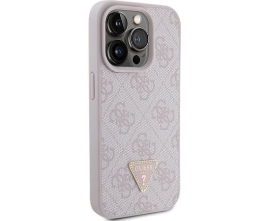 Guess PU Leather 4G Triangle Strass Case Aizsargapvalks Priekš iPhone 15 Pro