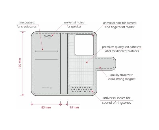 Swissten Libro Uni Book II XXL Case Универсальный Чехол Книжка для смартфона размером 170 x 83 mm