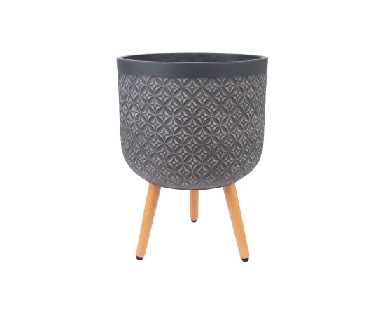 Puķu pods PAO D37xH52cm ar koka kājām, tumši pelēks