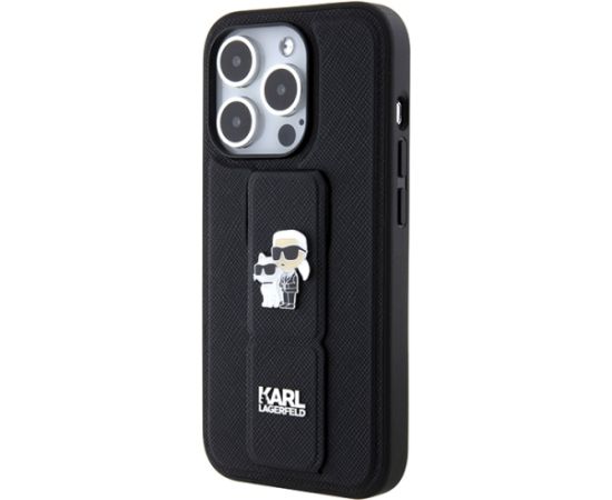 Karl Lagerfeld KLHCP13LGSAKCPK iPhone 13 Pro  melns cietais maciņš Gripstand Saffiano Karl&Choupette Pins