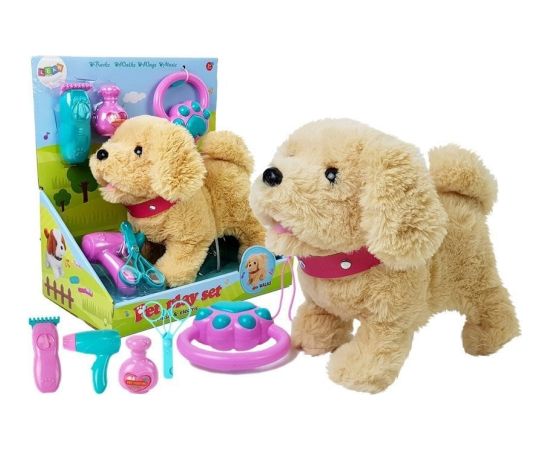 Leantoys Pluszowy Piesek na Smyczy na Baterie Kremowy Akcesoria