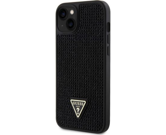Guess Rhinestones Triangle Metal Logo Case priekš iPhone 15 Plus Melns