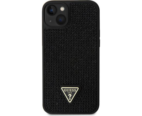 Guess Rhinestones Triangle Metal Logo Case priekš iPhone 15 Plus Melns