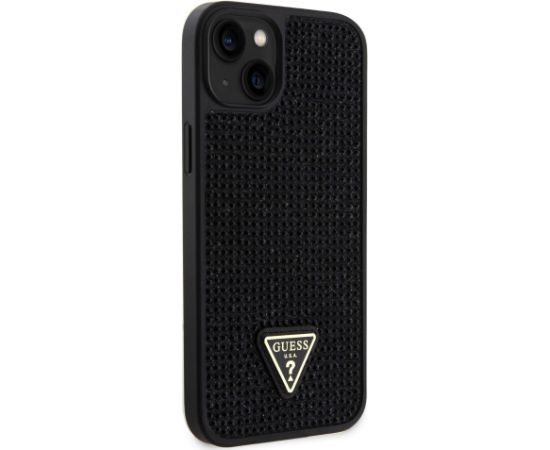 Guess Rhinestones Triangle Metal Logo Case priekš iPhone 15 Plus Melns