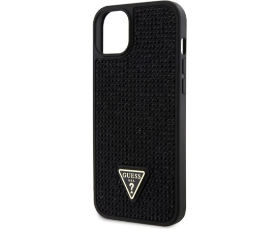 Guess Rhinestones Triangle Metal Logo Case priekš iPhone 15 Plus Melns