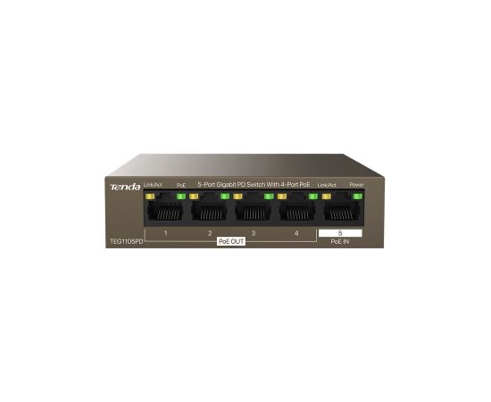 Tenda TEG1105PD network switch Gigabit Ethernet (10/100/1000) Power over Ethernet (PoE) Brown