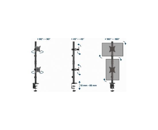 Monitora stiprinājums Gembird Adjustable 2-display Vertical Desk Mount