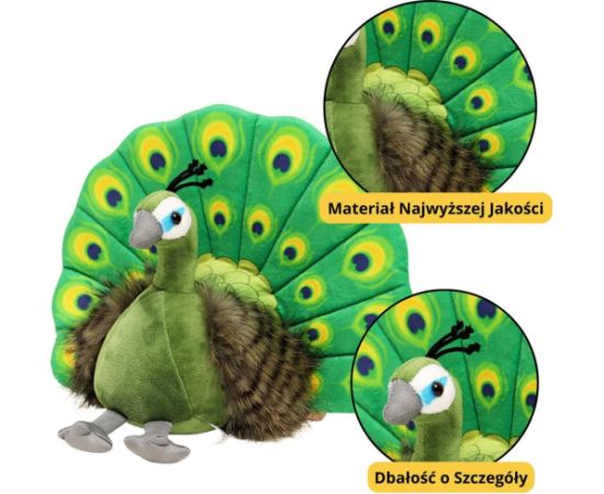 Leantoys Maskotka Pluszowa Przytulanka Elegancki Paw Zielony 30cm