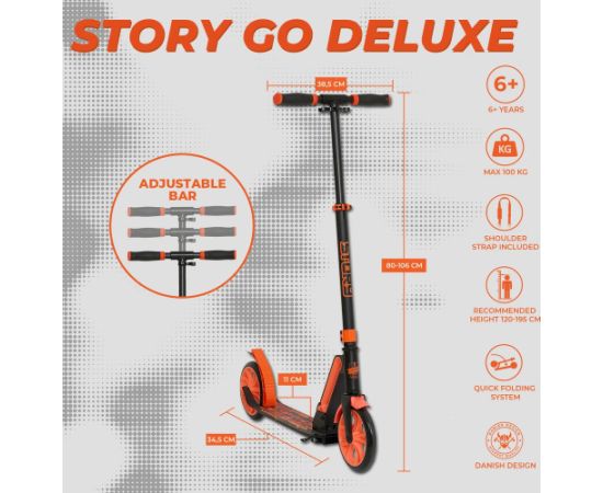 Story GO Deluxe salokāms piepilsētas skrejritenis Black Orange