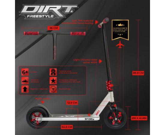 Skrejritenis Story Dirt Freestyle 89.9 cm  Red