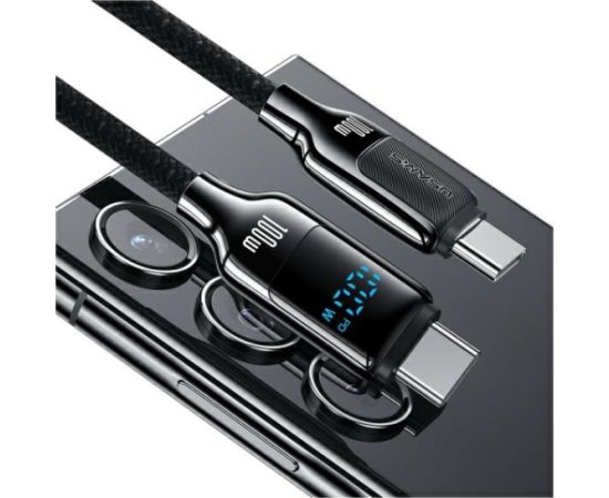 USAMS Kabelis USB-C USB-C 100W 1.2m digitālais displejs, cinka sakausējums, ātra uzlāde, datu kabelis HX sērija SJ742USB02 (US-SJ742)