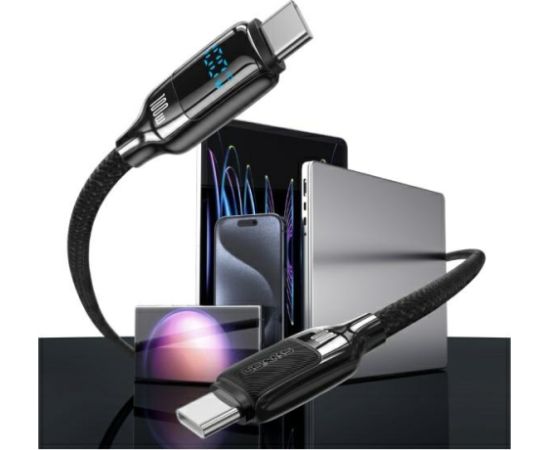 USAMS Kabelis USB-C USB-C 100W 1.2m digitālais displejs, cinka sakausējums, ātra uzlāde, datu kabelis HX sērija SJ742USB02 (US-SJ742)