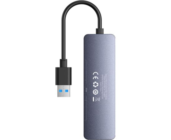 Baseus Sakabinātājs USB-A uz USB 3.0 4 porti + USB-C barošanas ports 15 cm, pelēks