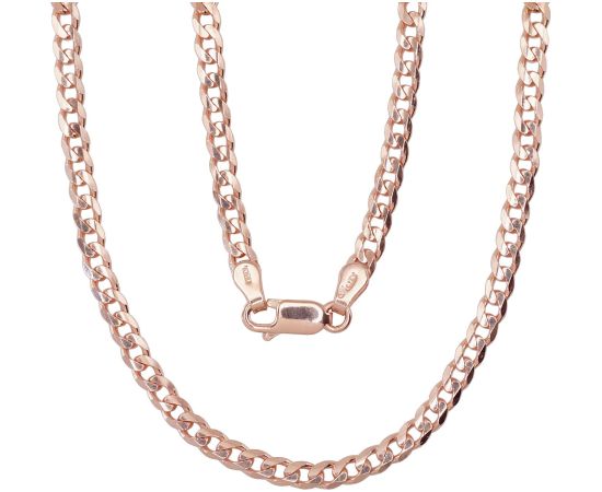 Sudraba ķēdīte Kartjē gār. (Flat Curb) 3.8 mm, dimantu apstrādājums #2400102(PAu-R), Sudrabs 925°, sarkanais zelts (pārklājums), garums: 55 cm, 12.2 gr.
