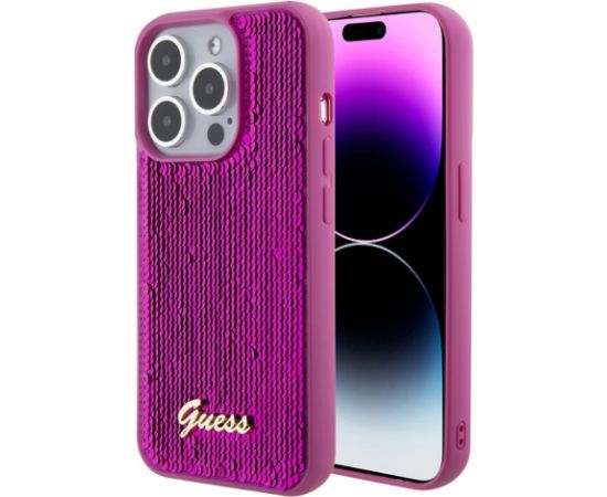 Guess -  Guess Sequin Script Logo Case for iPhone 15 Magenta