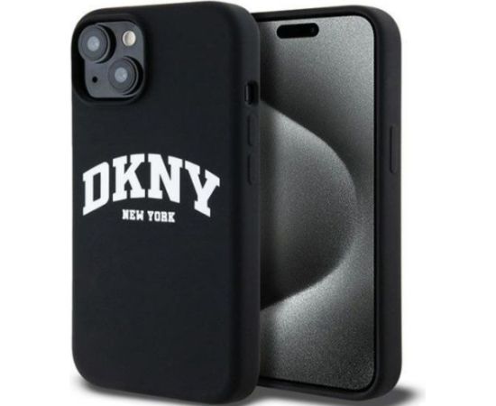 DKNY Apple  iPhone 15 hardcase Liquid Silicone White Printed Logo MagSafe Black
