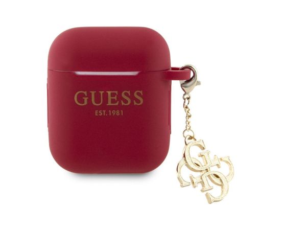 Guess Apple  Airpods 1/2 Case Silicone Classic Logo Gold With 4G Charm Magenta
