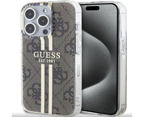 Guess Apple  iPhone 15 Pro IML 4G Gold Stripe Case Brown