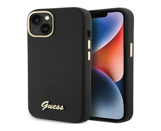 Guess Apple  iPhone 15 / 14 / 13 6.1 hardcase Silicone Script Metal Logo Black