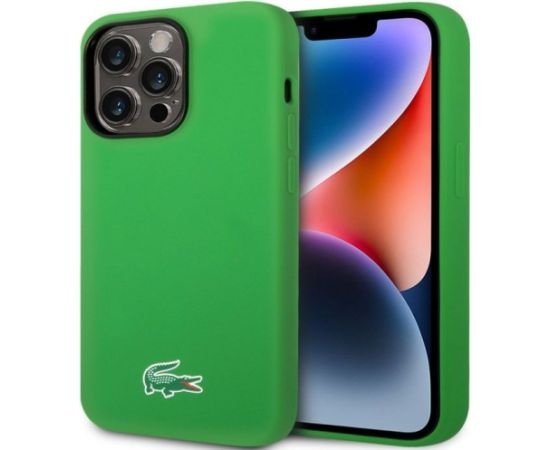 Lacoste Apple  iPhone 15 6.1 Liquid Silicone Microfiber Croc Logo Magsafe Back Cover Green