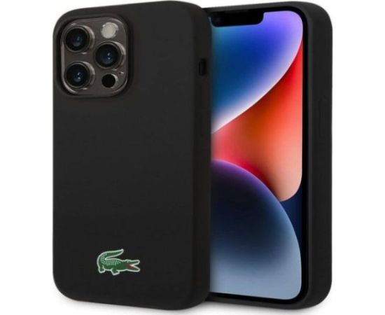 Lacoste Apple  iPhone 15 Pro Liquid Silicone Microfiber Croc Logo Magsafe Back Cover Black