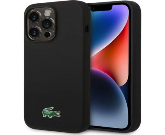 Lacoste Apple  iPhone 15 Pro 6.1 Liquid Silicone Microfiber Croc Logo Magsafe Back Cover Black