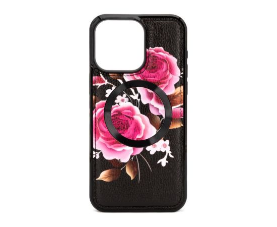 Evelatus Apple  iPhone 15 Pro Leather Case Zipper Design Flower Black