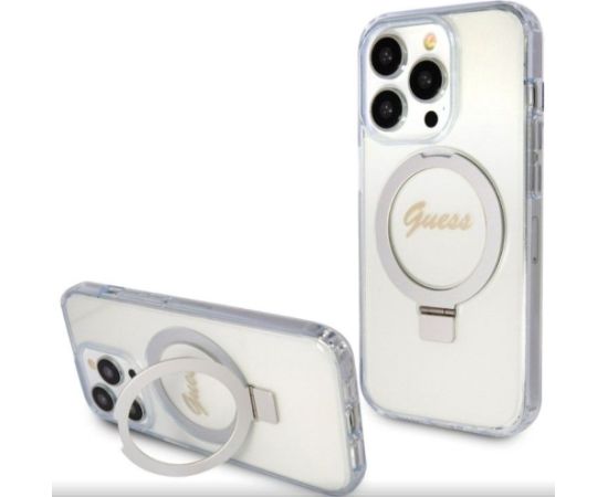 Guess Apple  iPhone 15 Pro Max  IML Ring Stand Glitter MagSafe Case Transparent