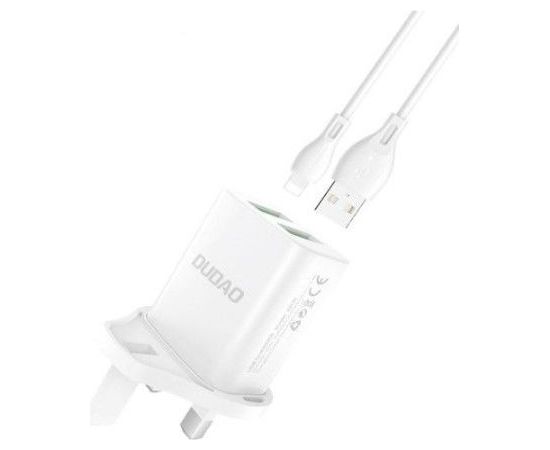 Dudao   Wall charger UK plug (United Kingdom) 2xUSB-A 2.4A white + USB-A cable - Lightning White