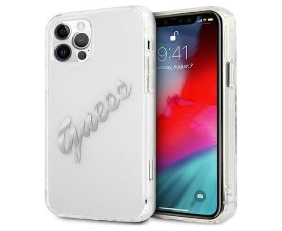 Guess Apple  iPhone 12 Pro Max 6.7 hardcase Vintage Script Silver Transparent