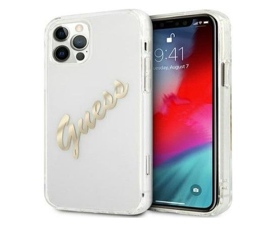 Guess Apple  iPhone 12/12 Pro 6.1 hardcase Vintage Script Gold Transparent Gold