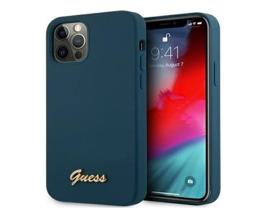 Guess Apple  iPhone 12 Pro Max 6.7 hardcase Metal Logo Script Blue