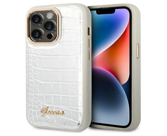 Guess Apple  iPhone 14 Pro 6.1 hardcase Croco Collection Silver