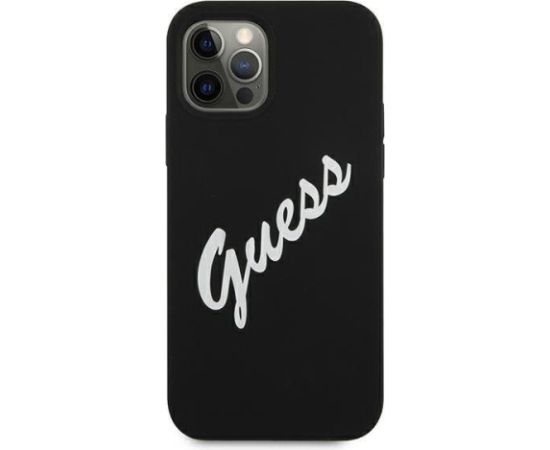 Guess   iPhone 12 / 12 Pro Silicone Vintage Script Cover Black