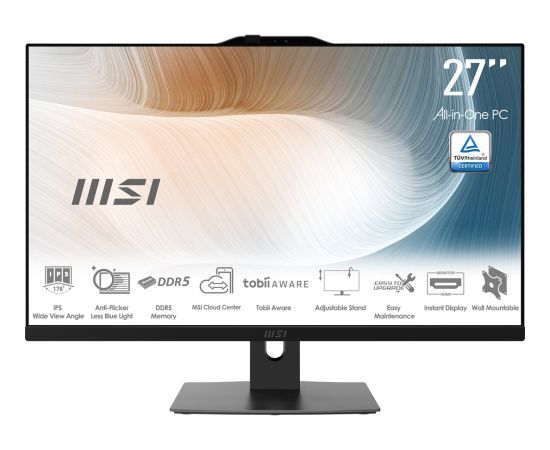 MSI AIO Modern AM272P 1M-848EU Core5-120U 27" IPS LED FHD Non-Touch Anti-Glare 8GB SSD512GB M.2 AX211 WiFi 6E Windows 11 Pro Black