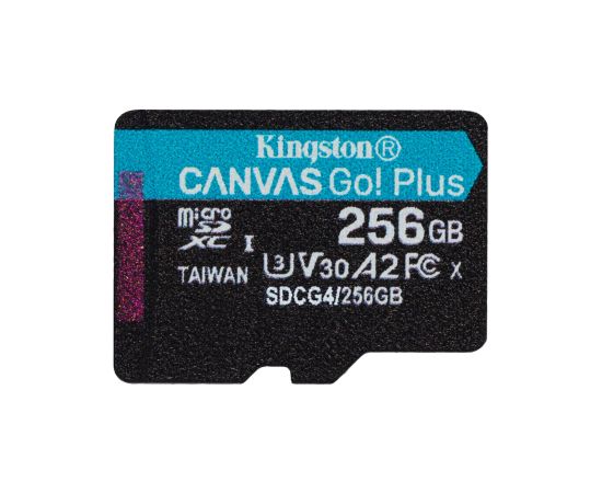 Kingston Technology 256GB microSDXC Canvas Go Plus Gen4 200R A2 U3 Single Pack w/o ADP
