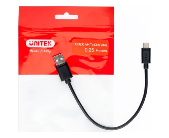 UNITEK USB CABLE USB-A — USB-C 25CM, Y-C480BK