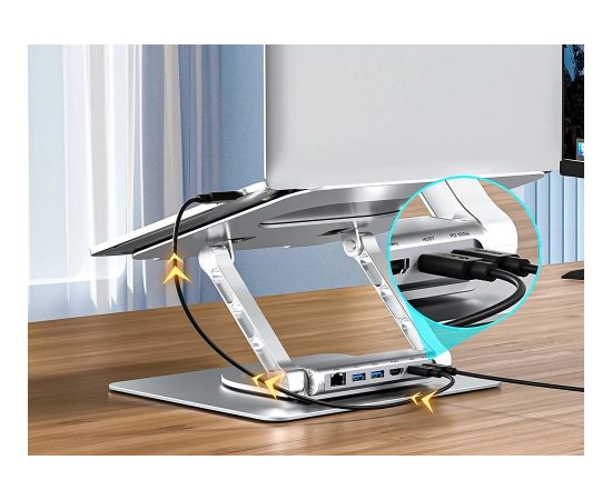 Adjustable laptop stand + USB-C HDMI hub Unitek D1109B01 PD 100W